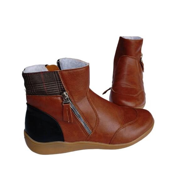 Women's Ankle Boots Cognac Brown, sherpa lined Size 7 - Picture 1 of 11